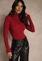 Bordowa Klasyczna Bluzka Longsleeve z Golfem Raleia