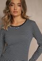 Granatowa Bluzka Longsleeve Ozdobiona Paskami i Cyrkoniami Ralenea
