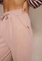 Różowe Spodnie High Waist z Gumką i Troczkami w Pasie Rallena