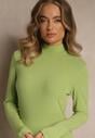 Zielona Casualowa Bluzka z Golfem Longsleeve Ralaia