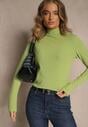 Zielona Casualowa Bluzka z Golfem Longsleeve Ralaia