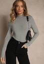 Szara Casualowa Bluzka z Golfem Longsleeve Ralaia