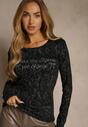 Czarna Bluzka Longsleeve Ozdobiona Geometrycznym Motywem Uninessa