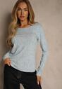 Niebieska Bluzka Longsleeve Ozdobiona Geometrycznym Motywem Uninessa