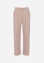 Beżowe Spodnie High Waist z Gumką i Troczkami w Pasie Rallena