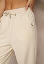 Jasnobeżowe Spodnie High Waist z Gumką i Troczkami w Pasie Rallena