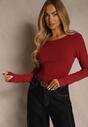 Bordowa Casualowa Bluzka Longsleeve z Okrągłym Dekoltem Unaladesa