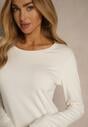 Biała Casualowa Bluzka Longsleeve z Okrągłym Dekoltem Unaladesa