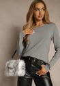 Szara Casualowa Bluzka Longsleeve z Okrągłym Dekoltem Unaladesa