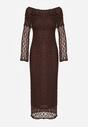 Brązowa Koronkowa Sukienka Koktajlowa z Odkrytymi Ramionami Eperria