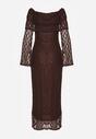 Brązowa Koronkowa Sukienka Koktajlowa z Odkrytymi Ramionami Eperria