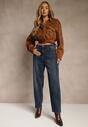 Niebieskie Jeansy Mom Fit High Waist z Wiskozą Erralia