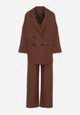 Brązowy Komplet Garniturowy Oversize Marynarka Dwurzędowa i Spodnie Wide Leg Tevilna