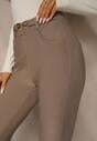 Beżowe Spodnie Dzwony High Waist w Eleganckim Stylu ze Sprzączką Tevanda