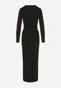Czarna Sukienka z Wiskozą o Kopertowym Kroju z Rozcięciem i Wiązanym Paskiem Tesela
