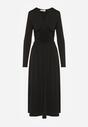 Czarna Taliowana Sukienka Longsleeve z Wiskozą z Marszczeniem i Dekoltem V Elirie