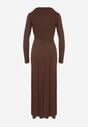 Brązowa Sukienka Koktajlowa z Marszczeniem i Metaliczną Ozdobą Retanda