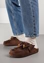 Bordowe Klapki Boat Shoes z Imitacji Zamszu z Kokardą i Koralikami Lodlia
