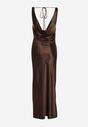 Brązowa Satynowa Wiskozowa Sukienka Koktajlowa z Bawełną Deleisana
