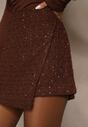 Brązowe Cekinowe Spódnico-Szorty z Wełną Fedalia