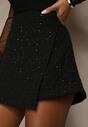 Czarne Cekinowe Spódnico-Szorty z Wełną Fedalia