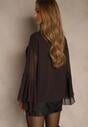 Brązowa Rustykalna Bluzka Zdobiona Falbankami i Wiązaniem przy Dekolcie Nerianna