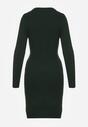 Ciemnozielona Prążkowana Sukienka z Dzianiny z Bawełną o Dopasowanym Kroju Tesoria