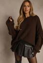 Brązowy Sweter Oversize z Wełną i Wiskozą Fedolina