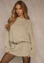 Beżowy Sweter Oversize z Wełną i Wiskozą Fedolina
