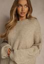 Beżowy Sweter Oversize z Wełną i Wiskozą Fedolina