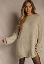 Beżowy Sweter Oversize z Wełną i Wiskozą Fedolina