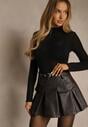 Czarna Wiskozowa Bluzka Longsleeve Golf z Kaszmirem Vidara