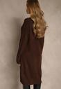 Brązowa Sukienka Sweterkowa z Golfem Wełną  Bawełną i Ozdobnym Splotem Reilenea