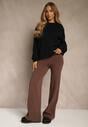 Brązowe Spodnie Wide Leg High Waist z Dodatkiem Kaszmiru Nevalla