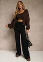 Czarne Spodnie Wide Leg High Waist z Dodatkiem Kaszmiru Nevalla