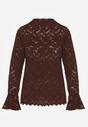 Brązowa Bluzka z Koronki ze Stójką i Falbankami przy Rękawach Nemira