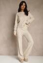 Jasnobeżowy Dzianinowy Komplet z Wełną Spodnie Wide Leg i Sweter Cropped Nezera