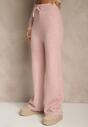 Jasnoróżowy Dzianinowy Komplet z Wełną Spodnie Wide Leg i Sweter Cropped Nezera