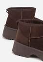 Ciemnobrązowe Śniegowce z Imitacji Zamszu o Wsuwanym Fasonie na Platformie Reilessa
