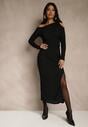 Czarna Sukienka o Dopasowanym Kroju Ozdobiona Metaliczną Aplikacją Reittia