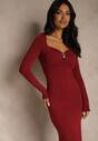 Bordowa Sukienka Koktajlowa z Wiskozą i Metaliczną Klamrą przy Dekolcie Refire