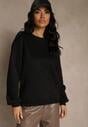 Czarna Bluza z Bawełną i Przeszyciami przy Dekolcie Fezanna