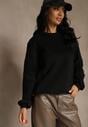 Czarna Bluza z Bawełną i Przeszyciami przy Dekolcie Fezanna