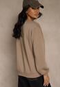 Ciemnobeżowa Bluza z Bawełną i Przeszyciami przy Dekolcie Fezanna