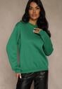 Zielona Bluza z Bawełną i Przeszyciami przy Dekolcie Fezanna