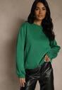 Zielona Bluza z Bawełną i Przeszyciami przy Dekolcie Fezanna