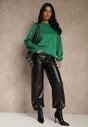 Zielona Bluza z Bawełną i Przeszyciami przy Dekolcie Fezanna