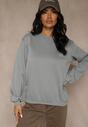 Szara Bluza z Bawełną i Przeszyciami przy Dekolcie Fezanna