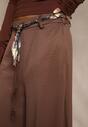 Brązowe Szerokie Spodnie z Paskiem w Stylu Wstążki Tussema