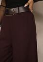 Bordowe Szerokie Garniturowe Spodnie z Bawełny High Waist Ozdobione Paskiem Tusneva